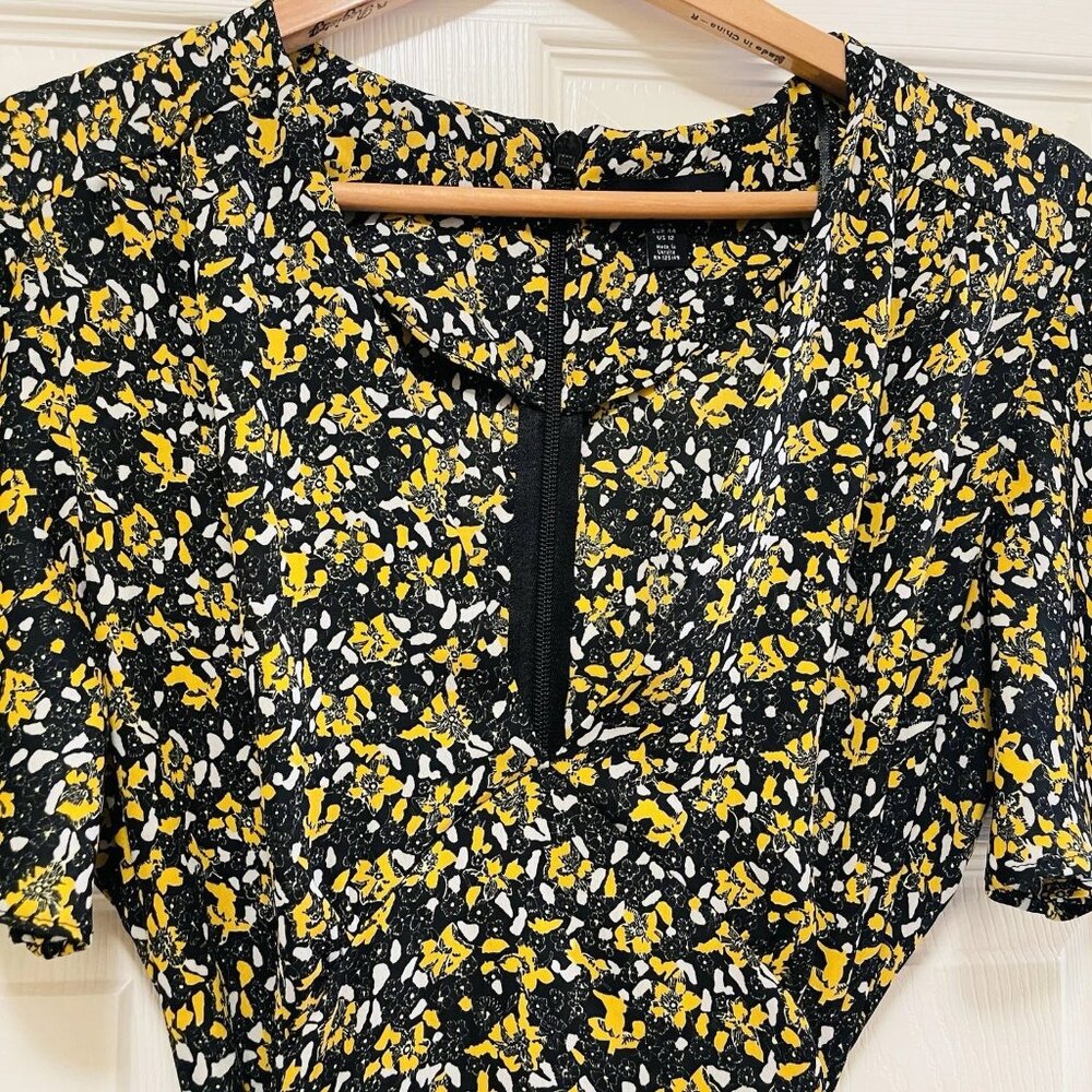 TOPSHOP Yellow & Black "Idol Ditsy" Flutter Sleeve Vneck Mini Tea Dress … - Picture 3 of 9
